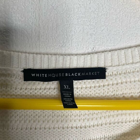 White House Black Market Cream‎ Sweater Size XL Open Knit Scalloped Neutral - Picture 2 of 9